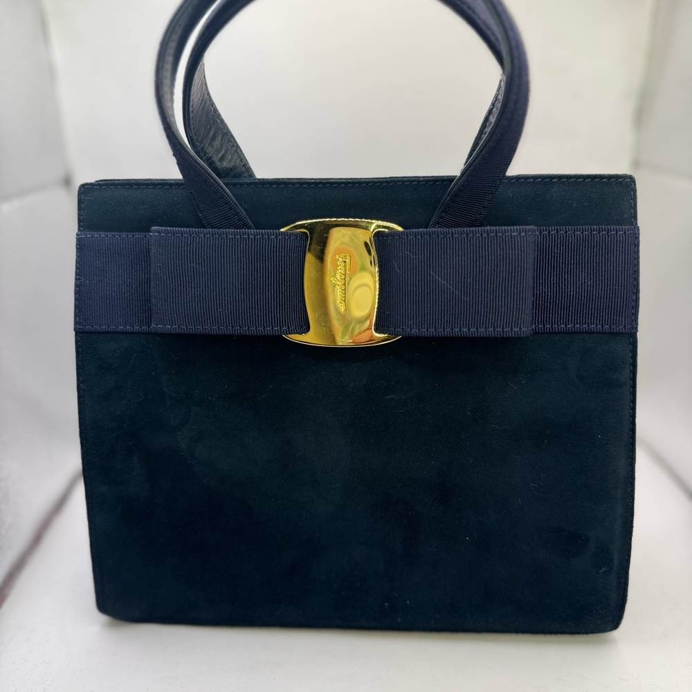 Salvatore Ferragamo Blue Satchel with Decorative Bow